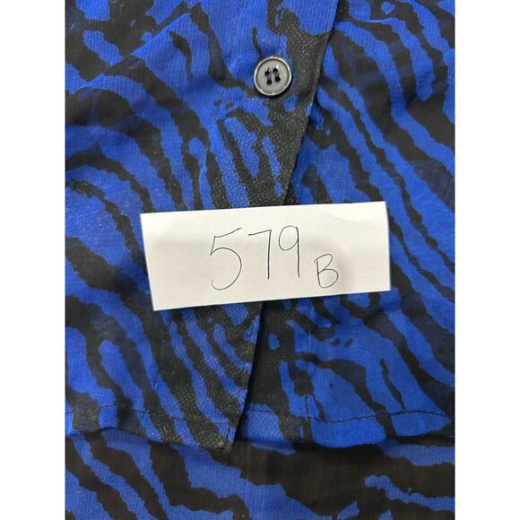 Denim 24/7 Zebra Striped Sheer Button Front Tunic Shirt Blue Black Sz 26W NWT - Picture 8 of 9
